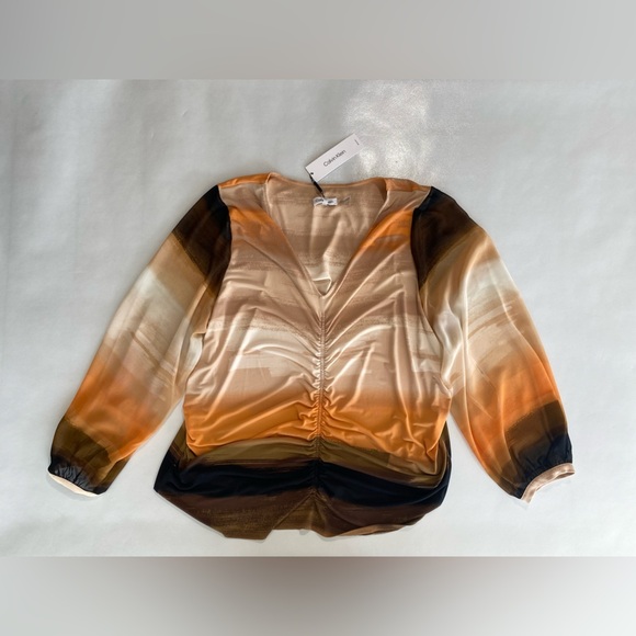 NEW 1X Plus Size Calvin Klein Ombre Matte Jersey V-Neck Long Chiffon Sleeve $80 - Picture 3 of 10